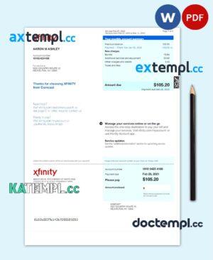 sample USA XFINITY utility bill Word and PDF template, version 2 download