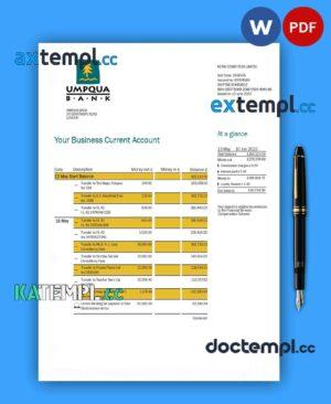 sample Umpqua Bank organization checking account statement Word and PDF template download