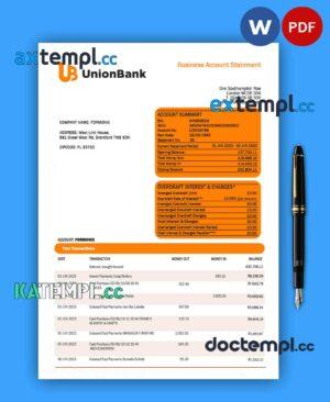 sample Union Bank of the Philippines business statement Word and PDF template download