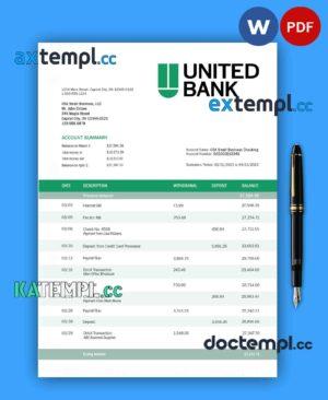 sample United Bank enterprise account statement Word and PDF template download