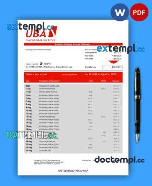 sample United Bank for Africa organization account statement Word and PDF template download