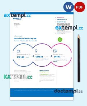 sample United Kingdom Power Ni utility bill Word and PDF template download