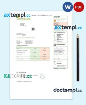 sample UNITED KINGDOM SCOTTISH POWER utility bill Word and PDF template download