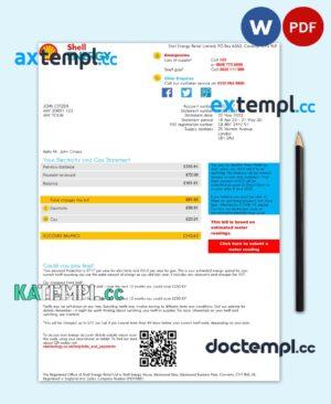 sample United Kingdom Shell Energy utility bill template Word and PDF template download