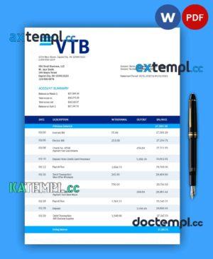 sample VTB Bank firm account statement Word and PDF template download