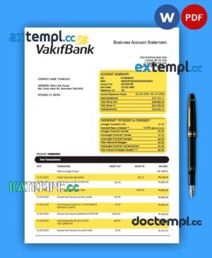 sample Vakifbank company account statement Word and PDF template download