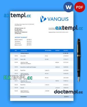 sample Vanquis Bank organization account statement Word and PDF template download