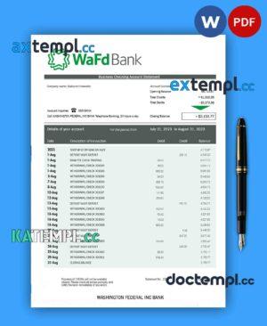 sample Washington Federal Inc Bank business checking account statement Word and PDF template download