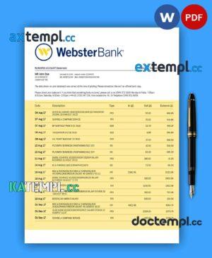 sample WEBSTER Bank business statement Word and PDF template download