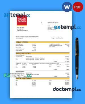 sample WELLS FARGO firm bank statement Word and PDF template download