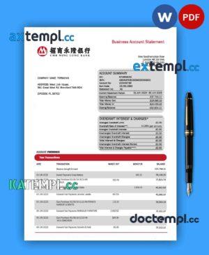 sample Wing Lung Bank company account statement Word and PDF template download
