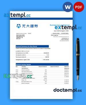 sample Yuanta Securities Bank organization account statement Word and PDF template download