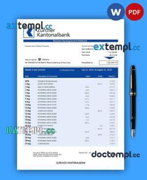 sample ZURCHER Kantonalbank business statement Word and PDF template download