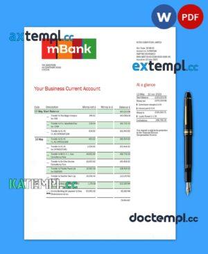 sample MBank company statement Word and PDF template download
