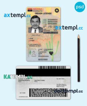 sample USA Arizona state vertical driving license editable PSD template, under 21, version 2 download
