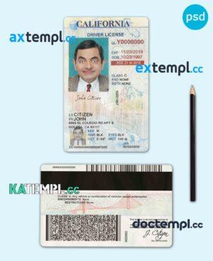 sample USA California state vertical driving license editable PSD template, under 21 download