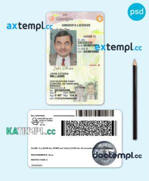 sample USA Georgia state vertical driving license editable PSD template, under 21, 2017-2019 download
