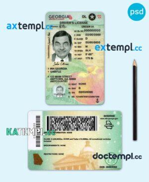 sample USA Georgia state vertical driving license editable PSD template, under 21 download