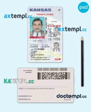 sample USA Kansas state vertical driving license editable PSD template, under 21 download