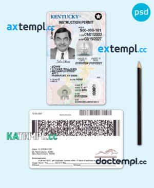 sample USA Kentucky state vertical driving license editable PSD template, under 21 download