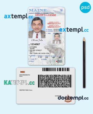 sample USA Maine state vertical driving license editable PSD template, under 21 download