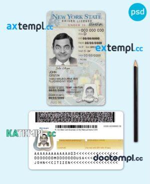 sample USA New York state vertical driving license editable PSD template, under 21 download