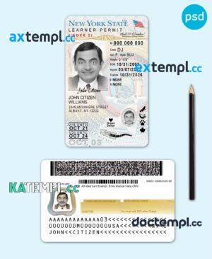 sample USA New York state vertical driving license editable PSD template, under 21, version 2 download