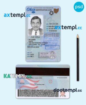 sample USA Ohio state vertical driving license editable PSD template, under 21 download
