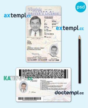 sample USA Virginia state vertical driving license editable PSD template, under 21, 2009-present download