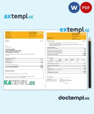 sample France EDF Energy utility bill Word and PDF template, 4 pages download