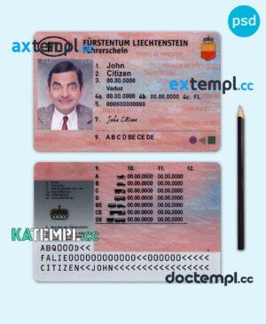 sample Liechtenstein driving license template in PSD format, with fonts download