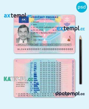 sample Slovakia driving license template in PSD format, with fonts download