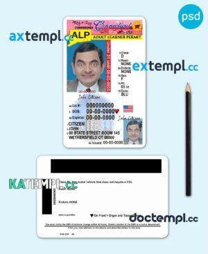 sample USA Connecticut state vertical driving license editable PSD template, under 21 download