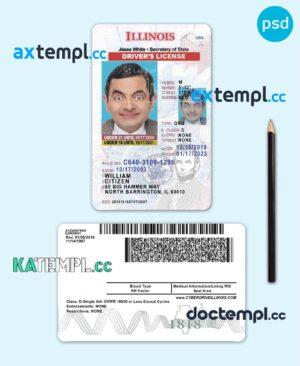 sample USA Illinois state vertical driving license editable PSD template, under 21 download