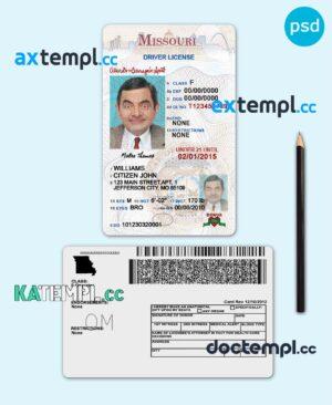 sample USA Missouri state vertical driving license editable PSD template, under 21 download