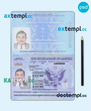 sample USA passport template in PSD format, 2020-2023 download