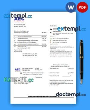 sample AEC Algerian Energy Company business utility bill, Word and PDF template, 2 pages download