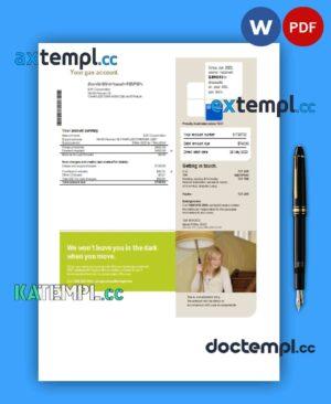 sample AGL Australia gas business utility bill, PDF and WORD template download