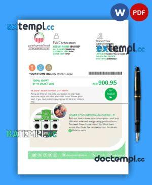 sample Abu Dhabi Distribution water business utility bill, Word and PDF template download