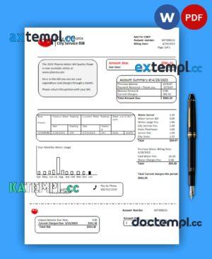sample Arizona City of Phoenix business utility bill, Word and PDF template download