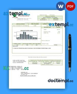 sample Avra Water Co-Op business utility bill, Word and PDF template download