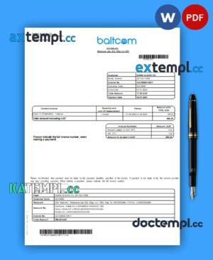 sample Baltcom telecommunications business utility bill, Word and PDF template download