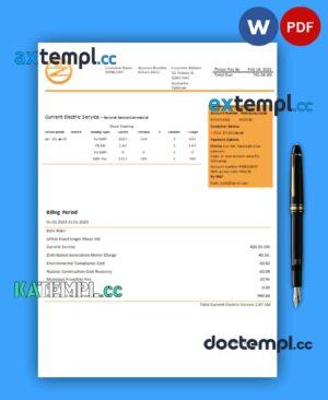 sample Barqi Tojik Company electricity business utility bill, PDF and WORD template download
