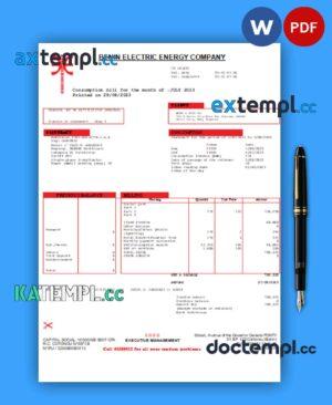 sample Benin Electricity Distribution Company Plc. business utility bill, Word and PDF template download