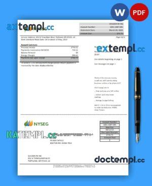 sample Boston NYSEG electricity business utility bill, Word and PDF template download