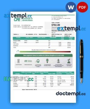 sample CFE electricity business utility bill, PDF and WORD template download