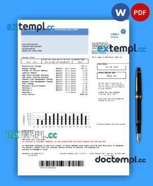 sample CLP Power Hong Kong Limited business utility bill, Word and PDF template download