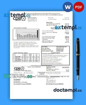 sample CPS Energy business utility bill, Word and PDF template download