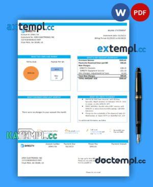 sample California Directv business utility bill, Word and PDF template download