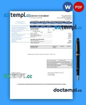 sample California PG&E (Pacific Gas and Electric Company) business utility bill, Word and PDF template download